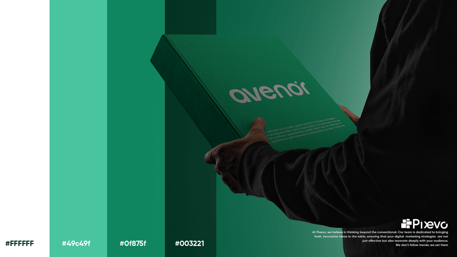 Avenor brand identity color palette and presentation mockup
