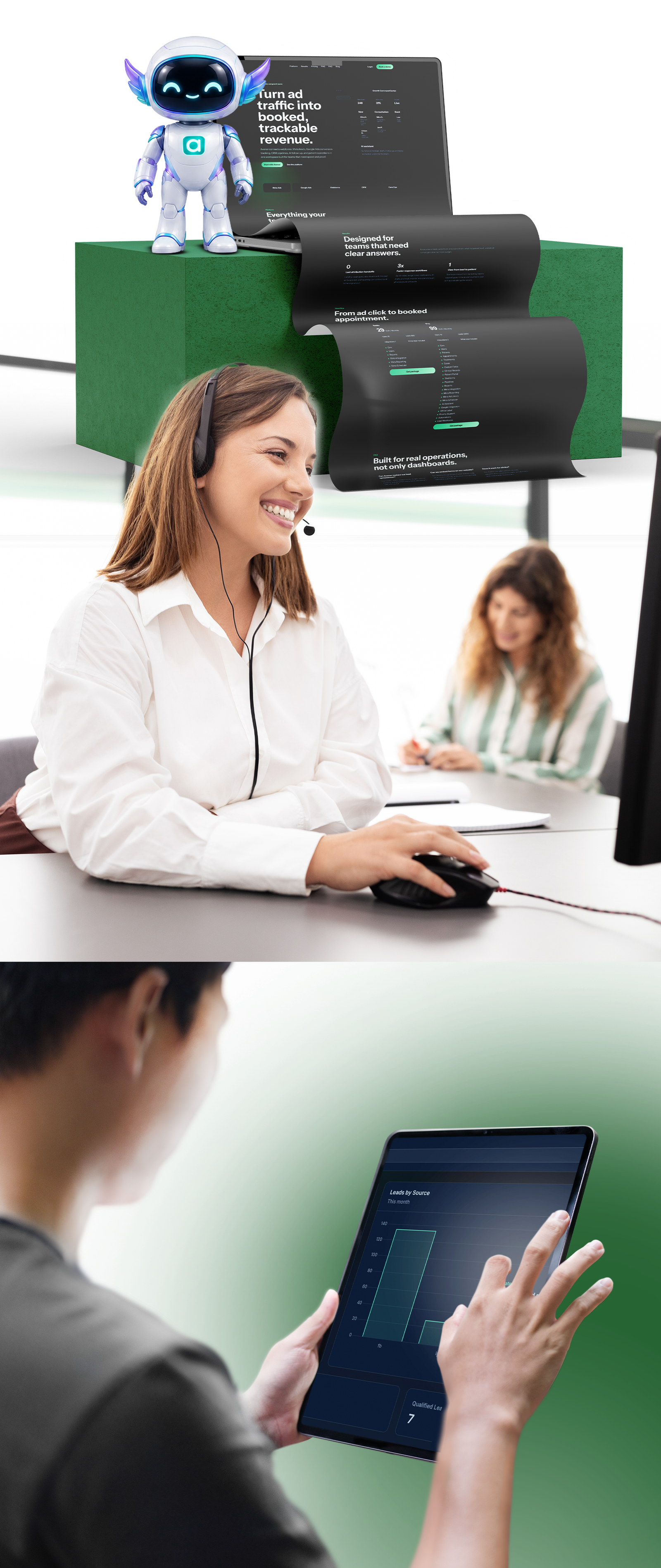 Avenor website, dashboard, and customer support platform showcase