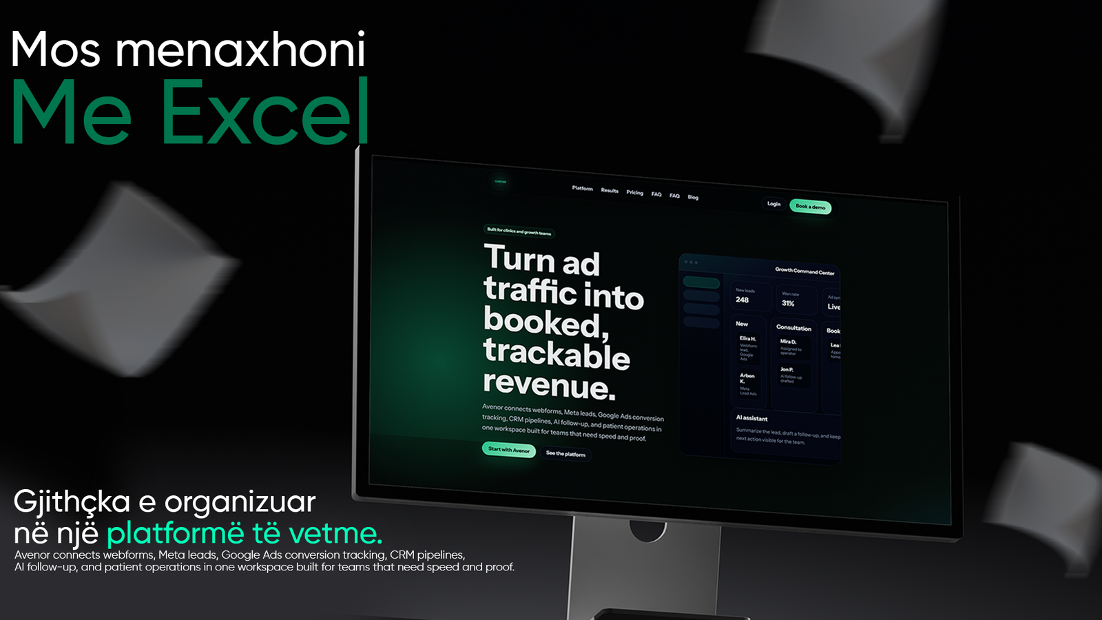 Avenor website presentation on a desktop monitor
