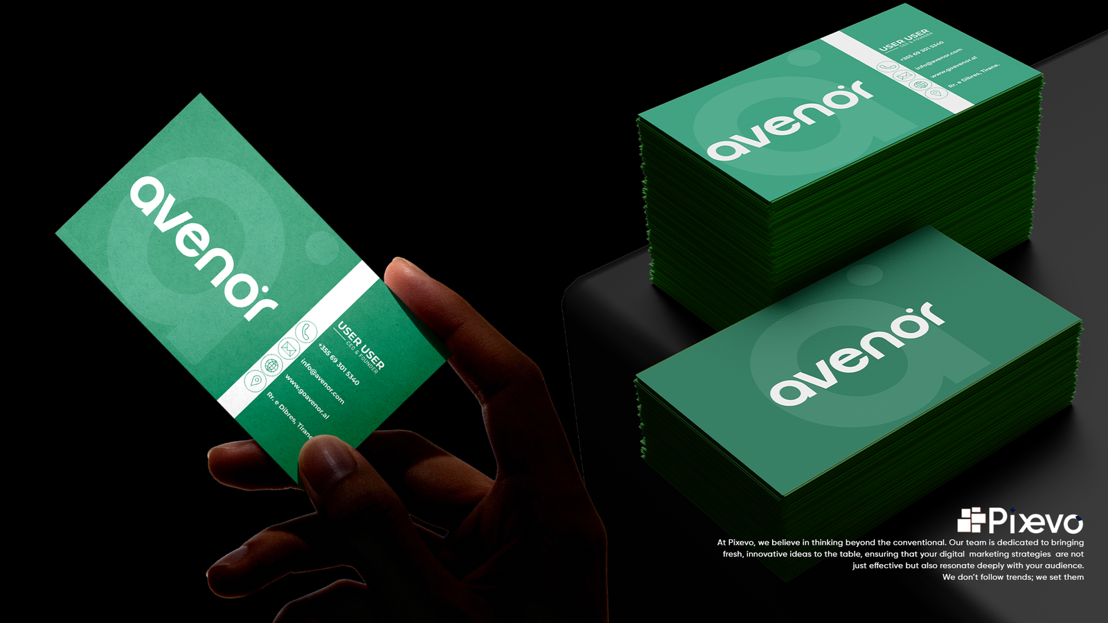 Avenor business card brand identity mockup